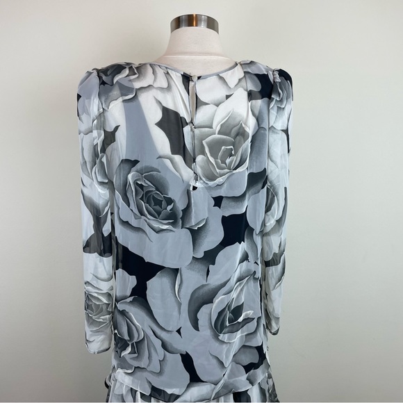 Vintage Pat Richards By Michael Maiello Black White Rose Floral Dress Size 16 - Picture 10 of 11